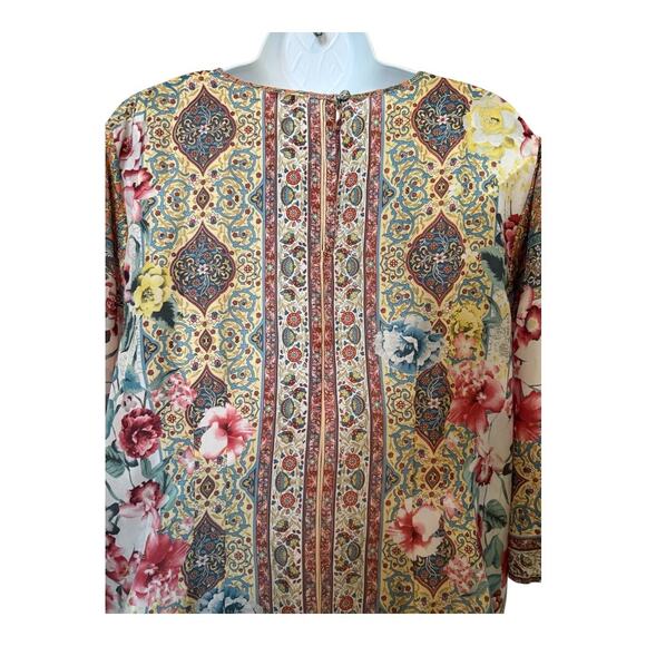 Johnny Was 100% Silk Floral Dress/Tunic Multicolor Pattern  M - Picture 7 of 12